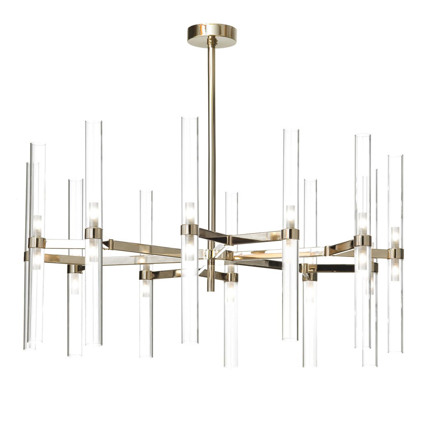 Lustre 24 Lumières Cylindres en Verre Or Doux