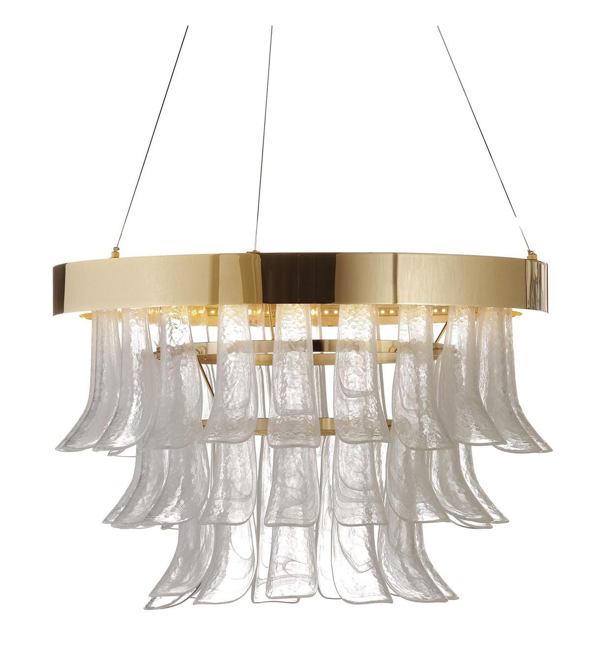 Lustre Anneau LED Doré avec Verre de Murano
