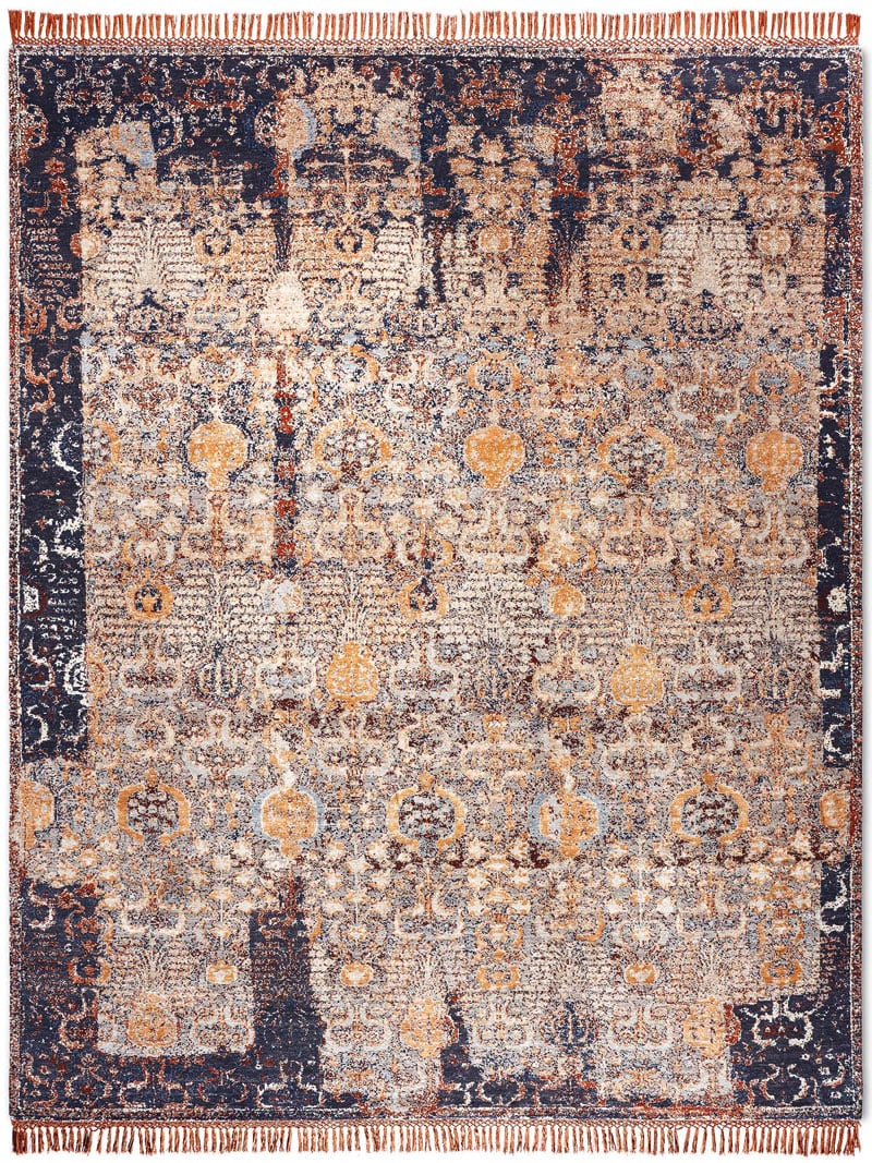 Tapis Bloc No. 03 Rouille Cuivrée sur Bleu Minuit