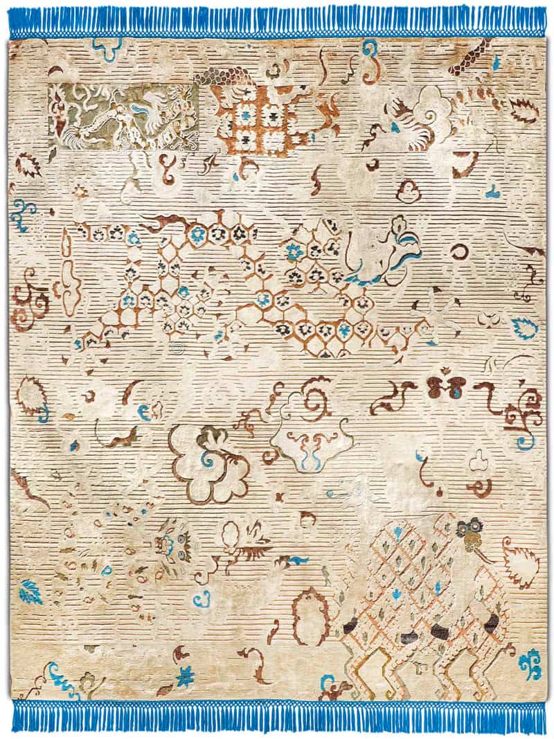 Tapis noué main Dragon Bleu / Beige | Taille: 274 x 365 cm