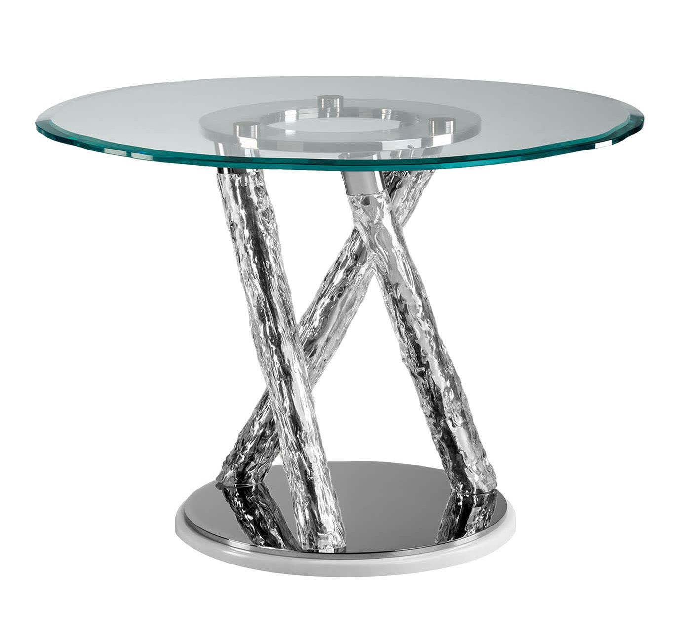 Table de salle à manger ronde en verre avec pieds sculpturaux
