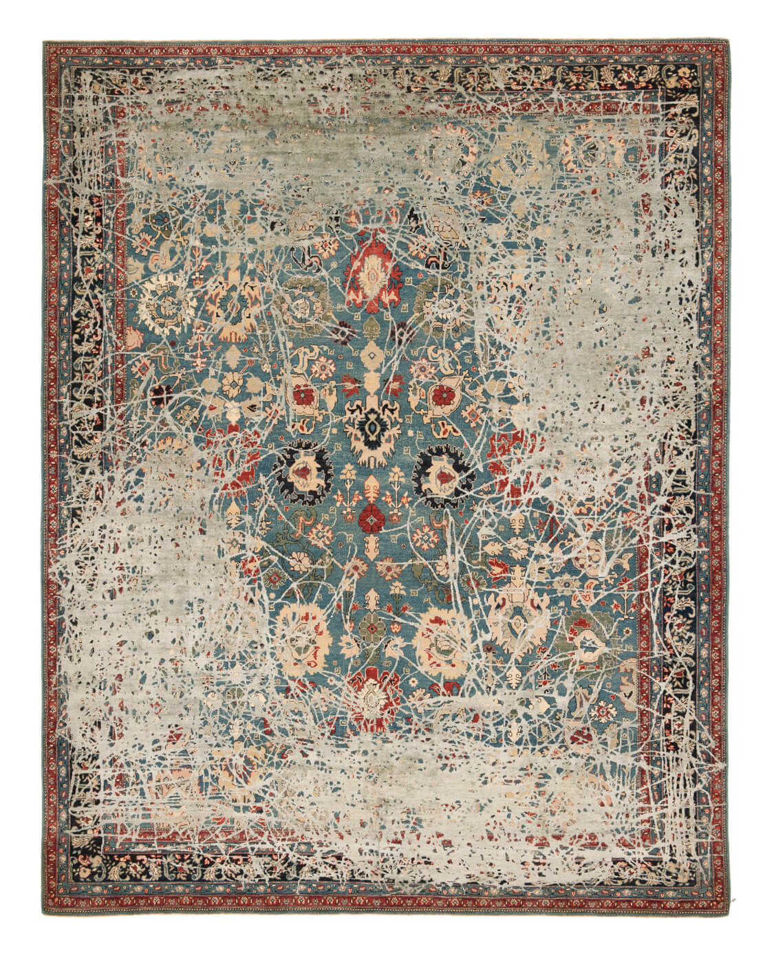 Tapis Bidjar Highgate Enjoy Bleu Sarcelle Gris Soie | Taille: 250 x 300 cm