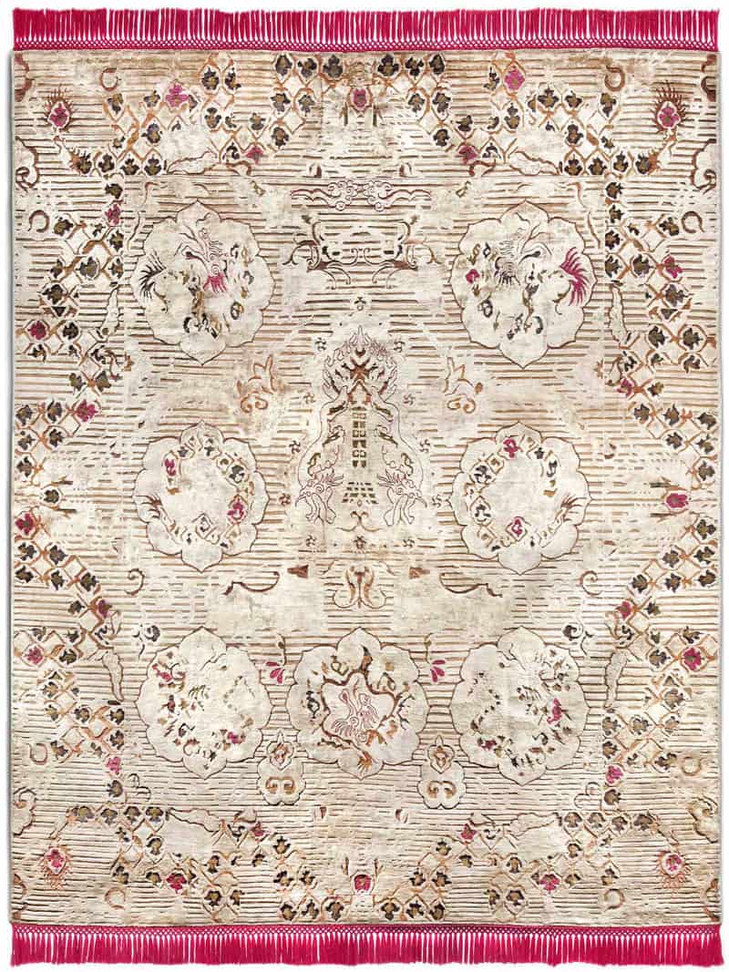 Tapis noué main Dragon Rose / Beige