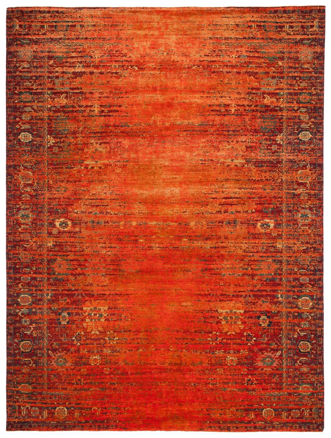 Tapis Bidjar Kingscross Inversé Rouge Orange Néon Soie | Taille: 300 x 400 cm