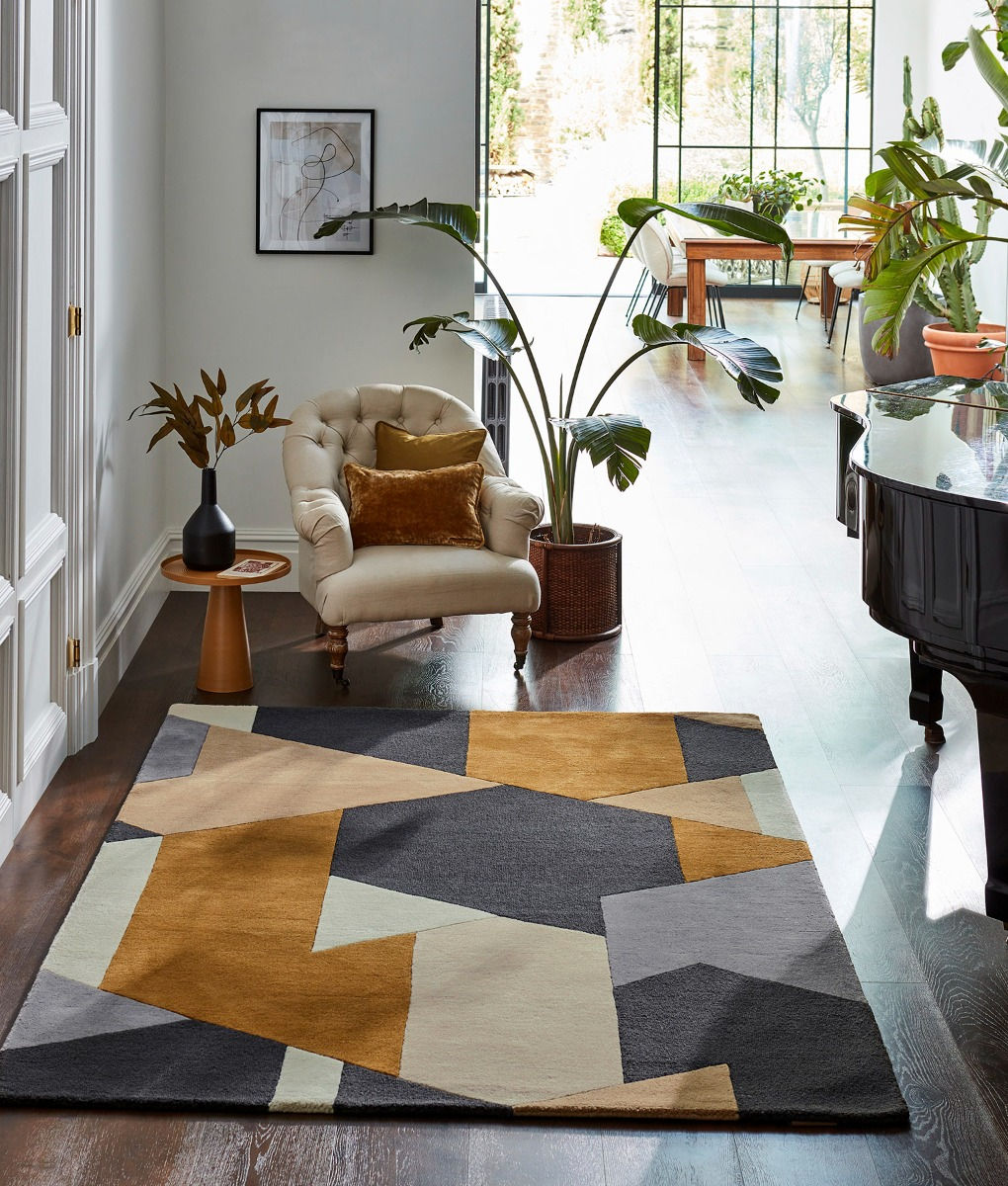 Tapis fait main Popova Caramel / Ardoise / Coquillage | Taille: 140 x 200 cm