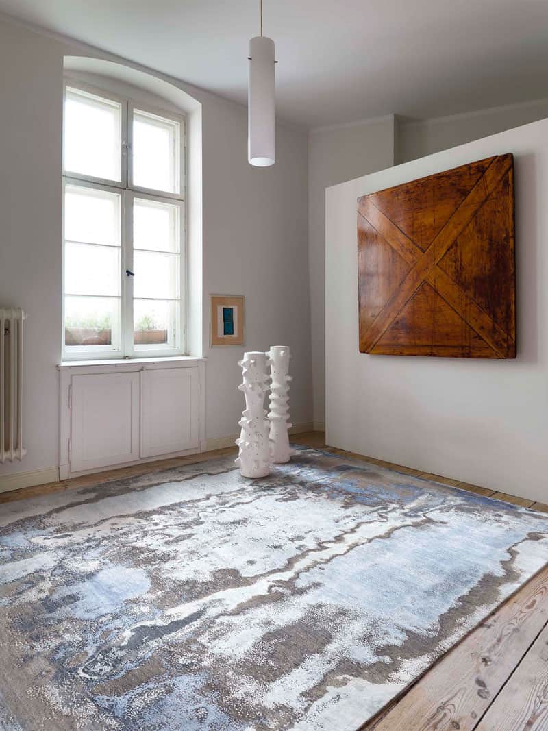 Tapis fait main de luxe Argent / Bleu