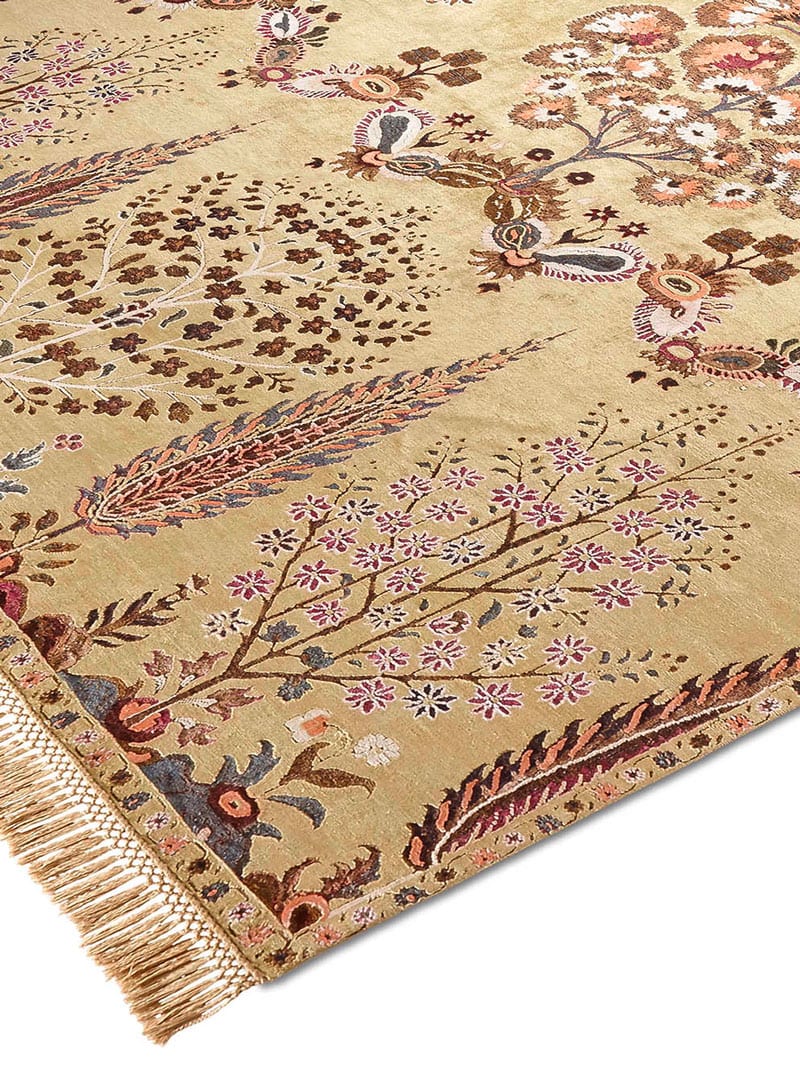 Tapis fait main de luxe Mughal Jaune | Taille: 122 x 183 cm
