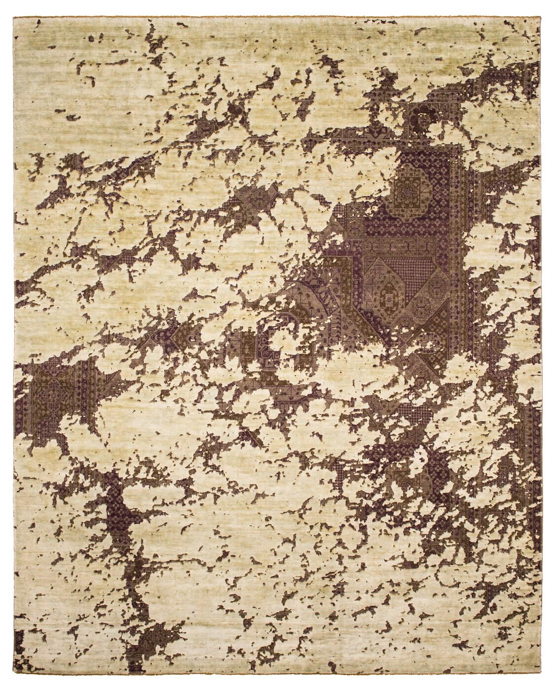 Tapis Mamluk Temple Aerial Gris Argenté Soie | Taille: 300 x 400 cm