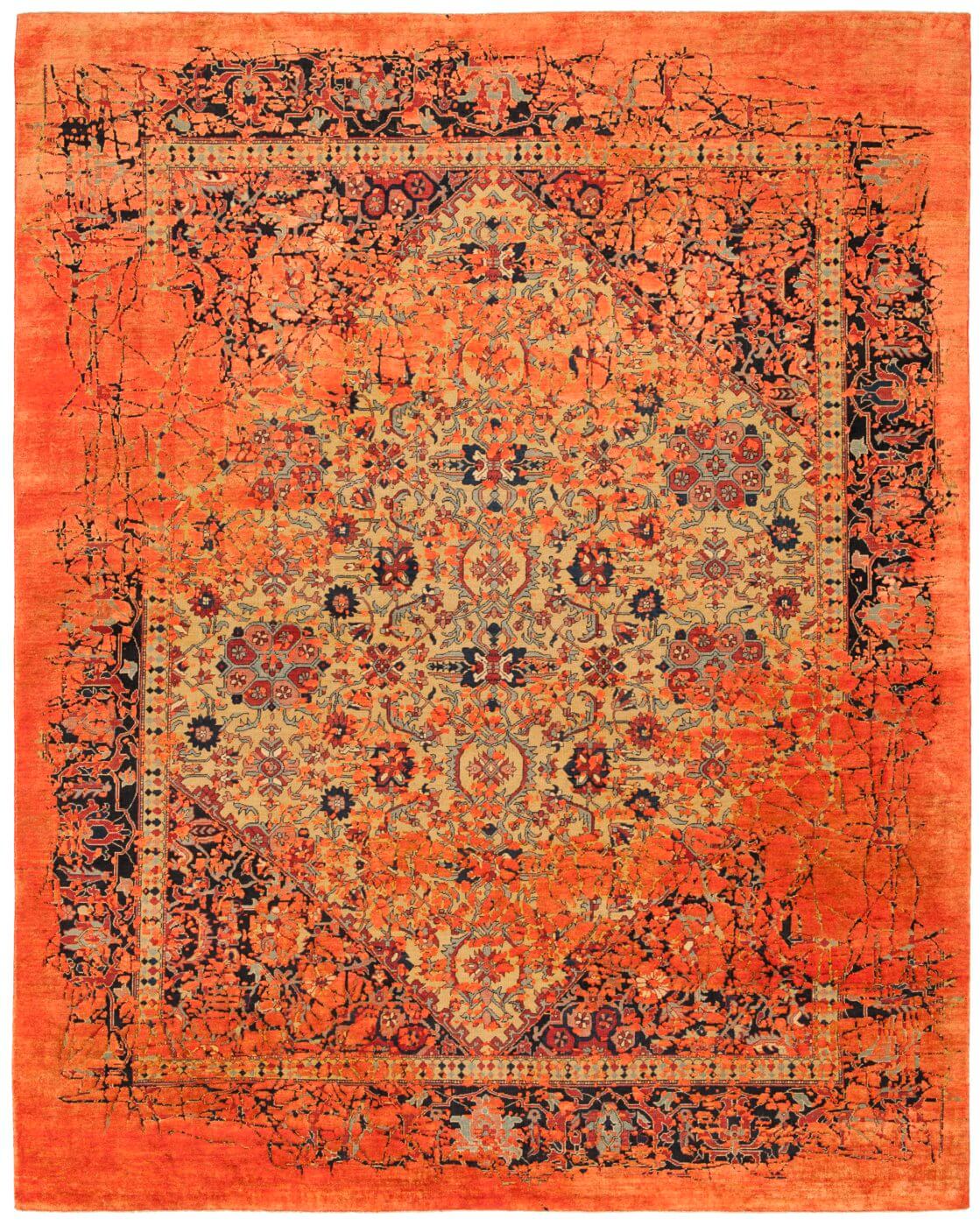 Tapis Serapi Queensbury Plaisir Jaune Orange Néon Soie