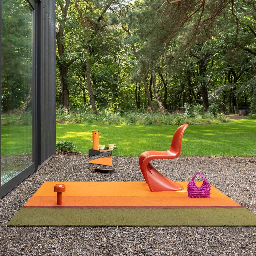Tapis d’extérieur Festival Rayures Orange / Vert | Taille: 250 x 350 cm