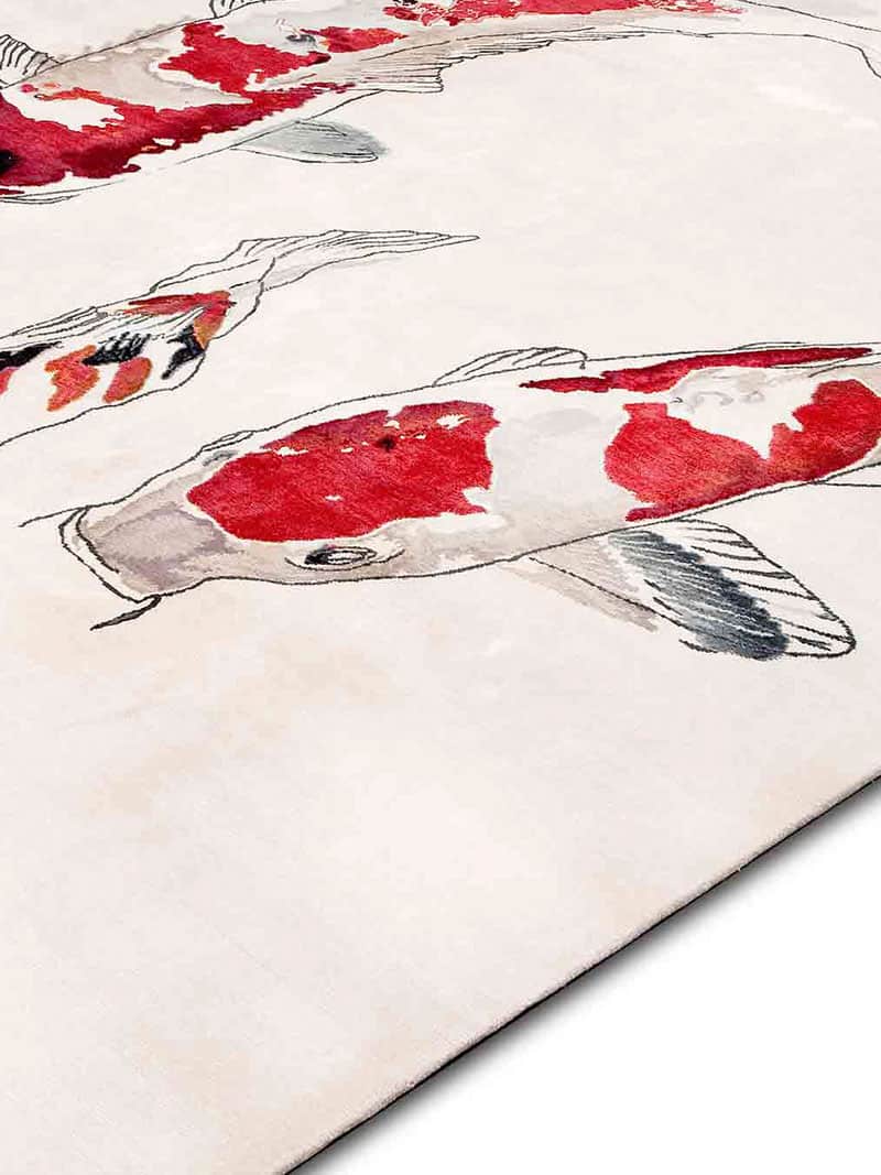Tapis noué main de luxe Poisson Original sur Blanc