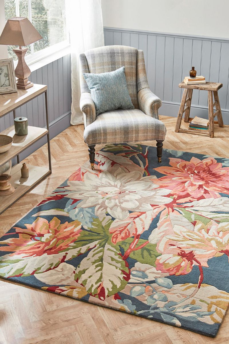 Tapis Dahlia et Cynorrhodon Bleu Sarcelle 50608