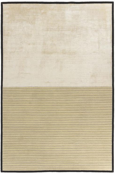 Tapis Rayé Beige en Laine & Viscose