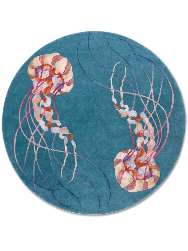 Tapis noué main Méduse Rond