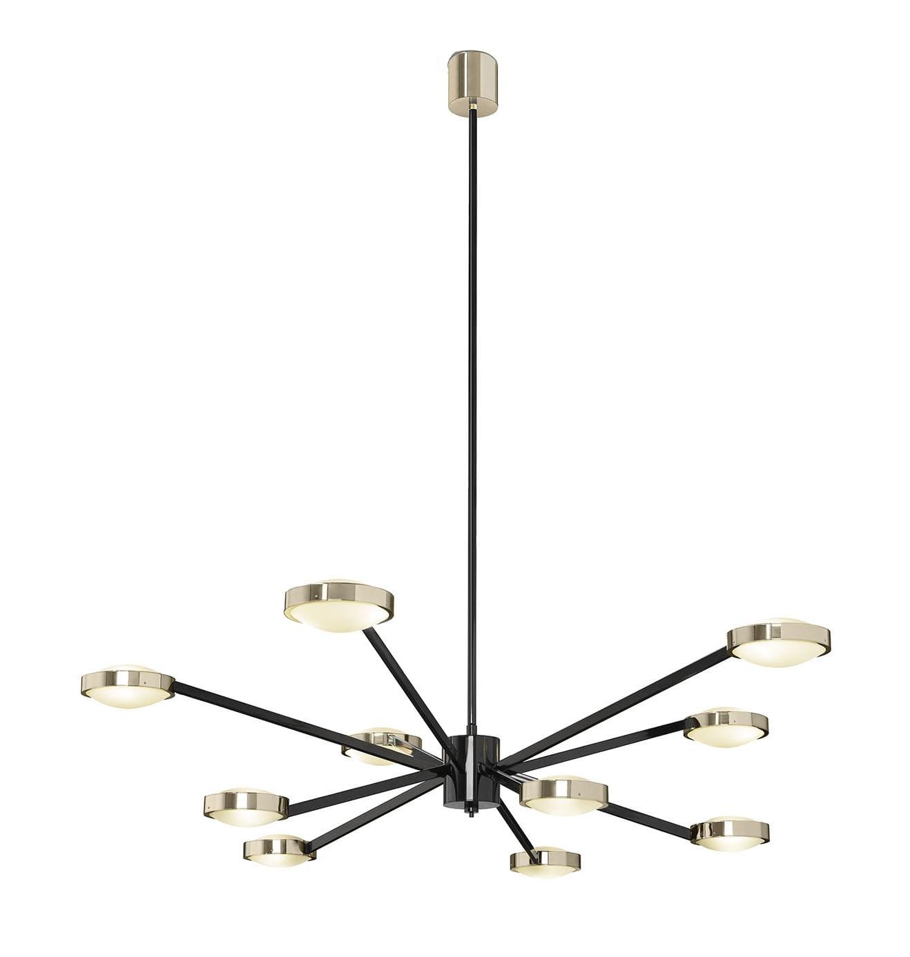 Grand Lustre Art Déco Noir et Laiton Poli
