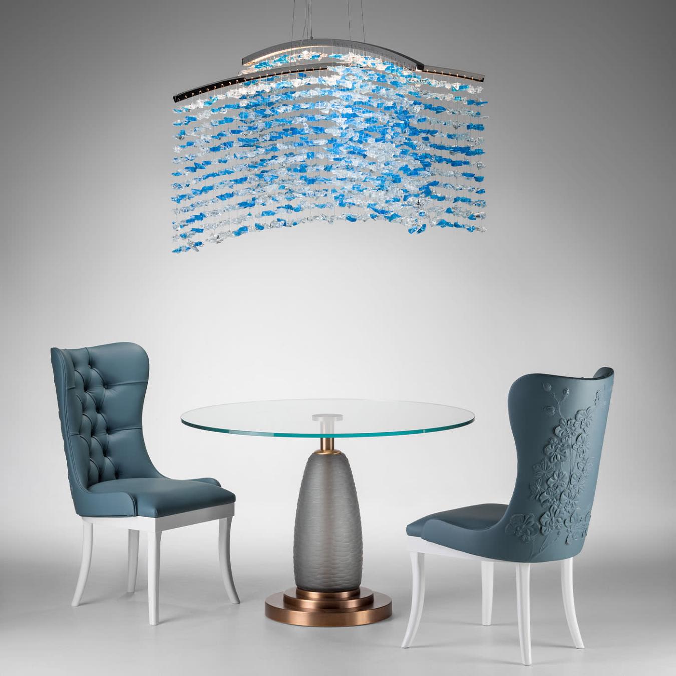 Table de salle à manger ronde à plateau en verre sur base métallique