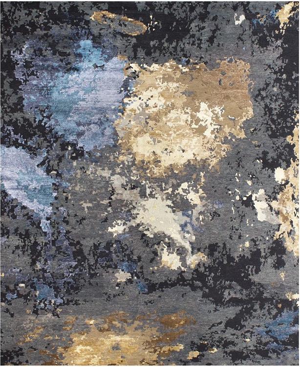 Tapis Abstrait Charbon / Bleu / Or