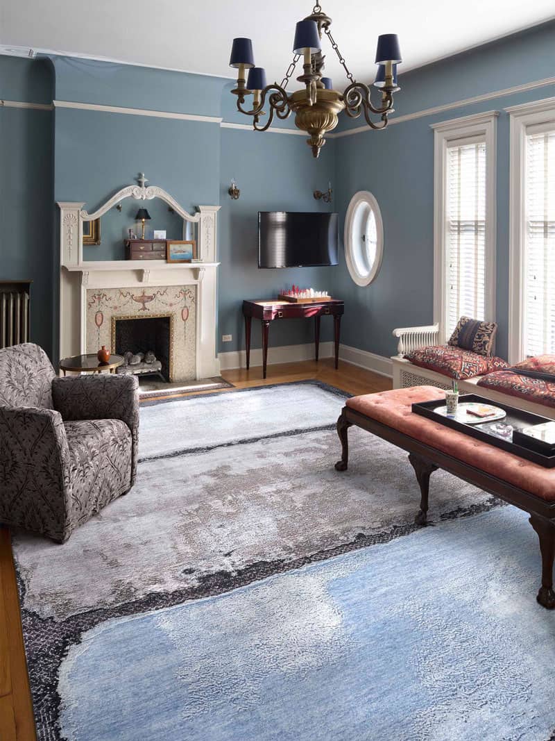 Tapis tissé main Bleu Clair Argenté