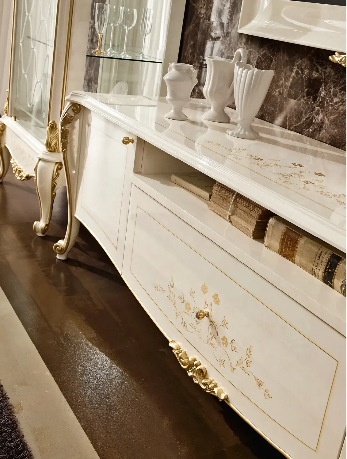 Meuble TV Italien Ivoire | Configuration: Avec cadre