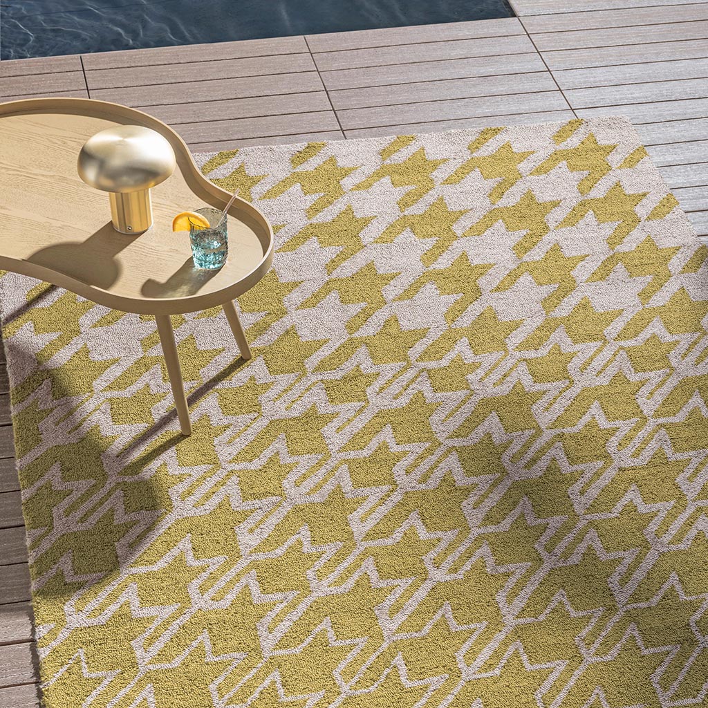 Tapis d’extérieur TB Houndstooth Moutarde | Taille: 250 x 350 cm