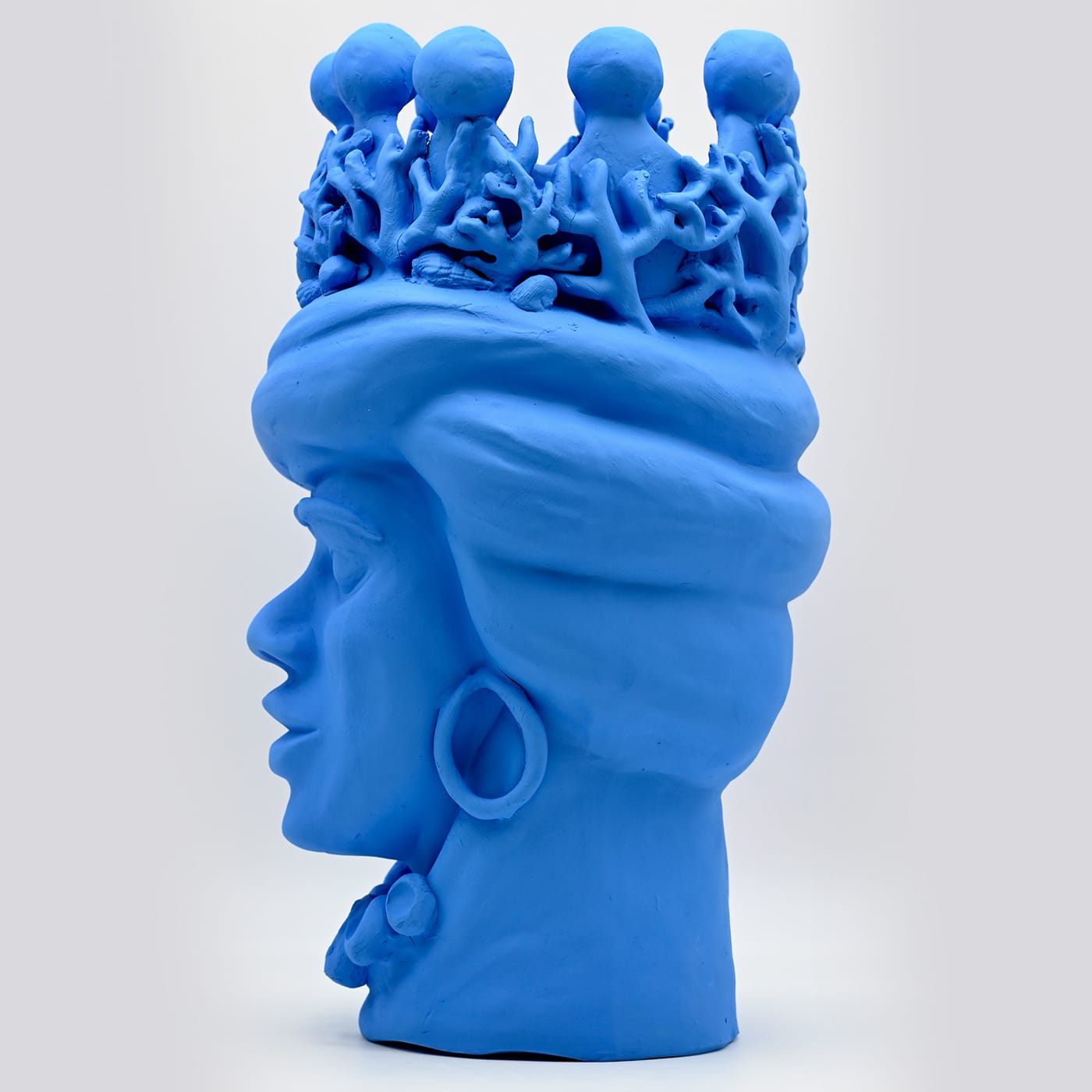 Sculpture Tête De Maure Bleu Clair Artisanale