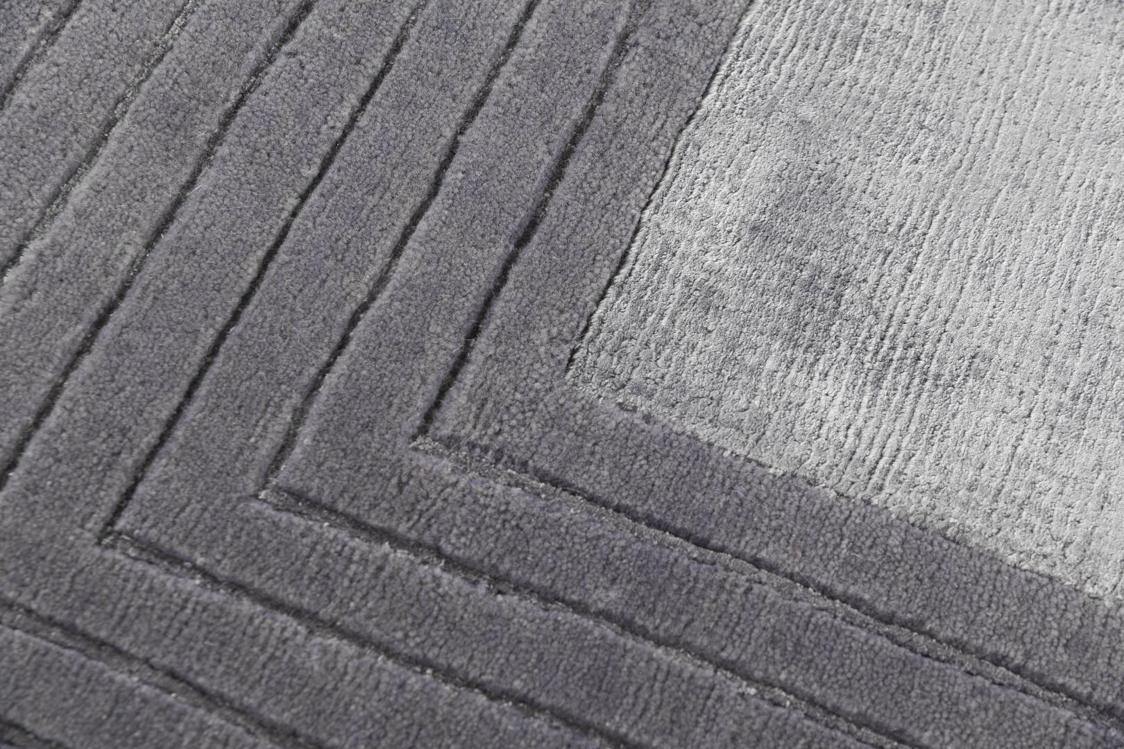 Tapis à Cadre Gris en Laine & Viscose