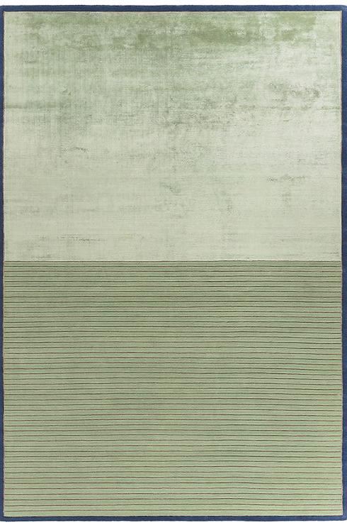 Tapis Rayé Vert en Laine & Viscose