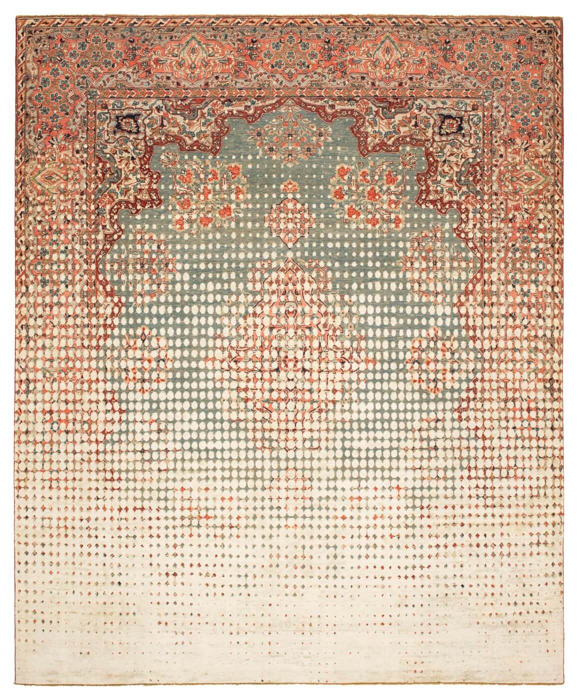 Tapis Kirman Robson Point Vendetta Bleu Gris Argent Soie