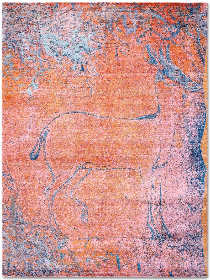Tapis Antilope Bleu sur Rose Cuivré | Taille: 365 x 457 cm
