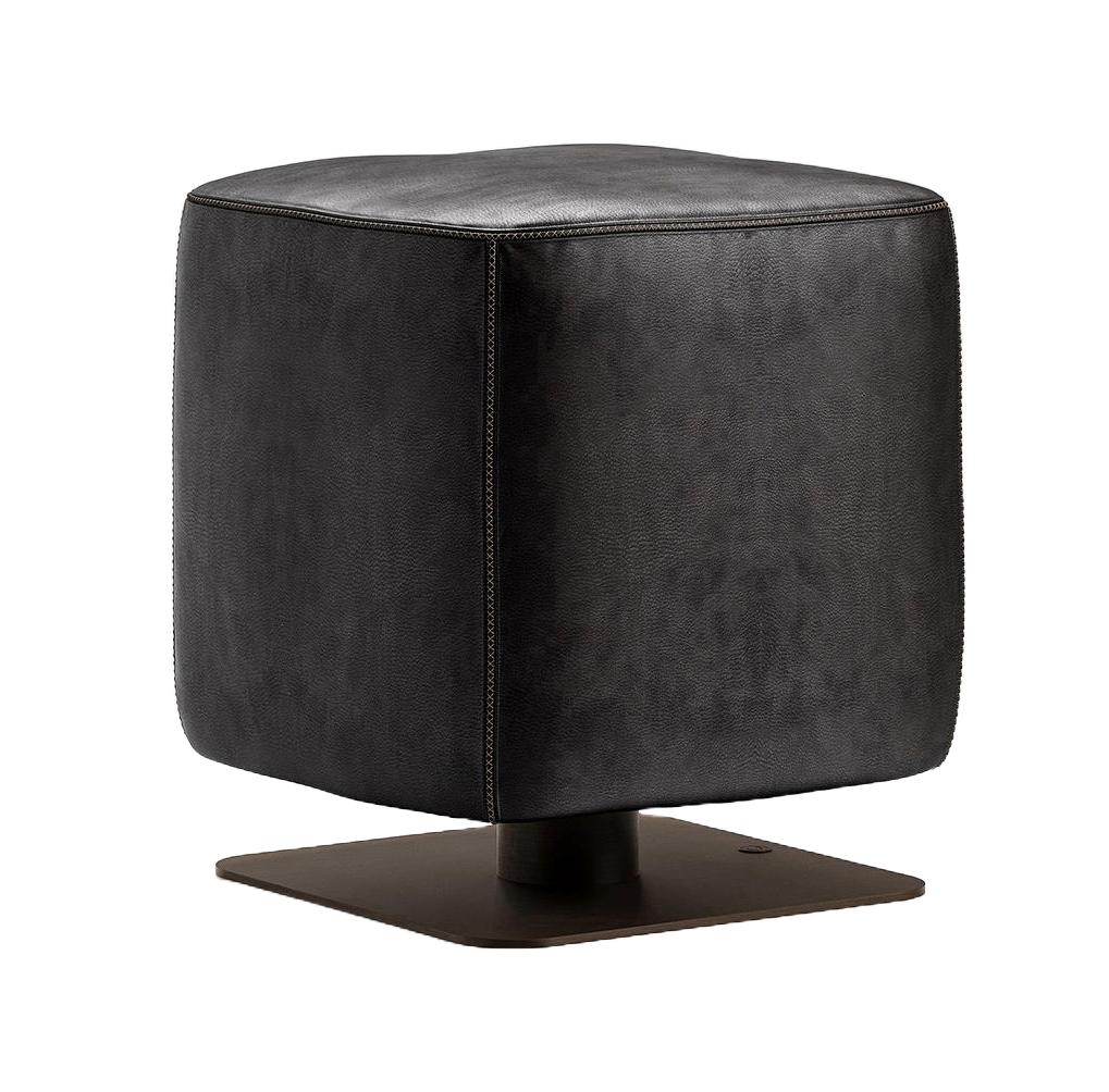 Pouf en Cuir Noir