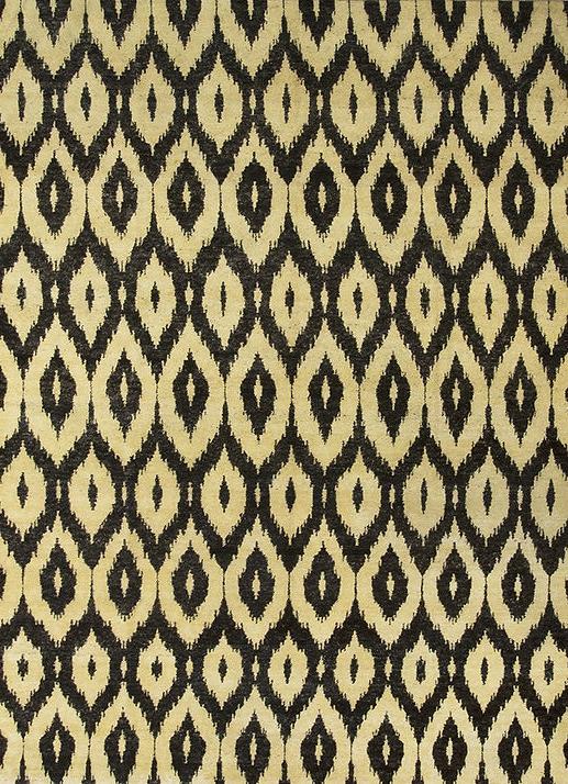 Tapis Jaune en Laine Ikat Noué à la Main