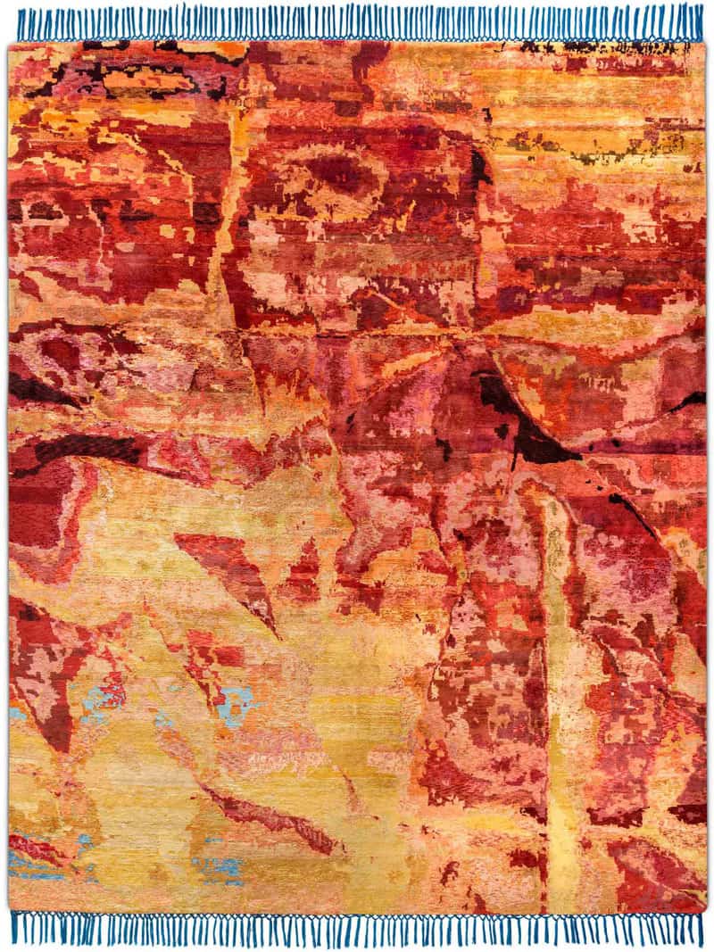 Tapis noué main de luxe Éco Orange / Rouge