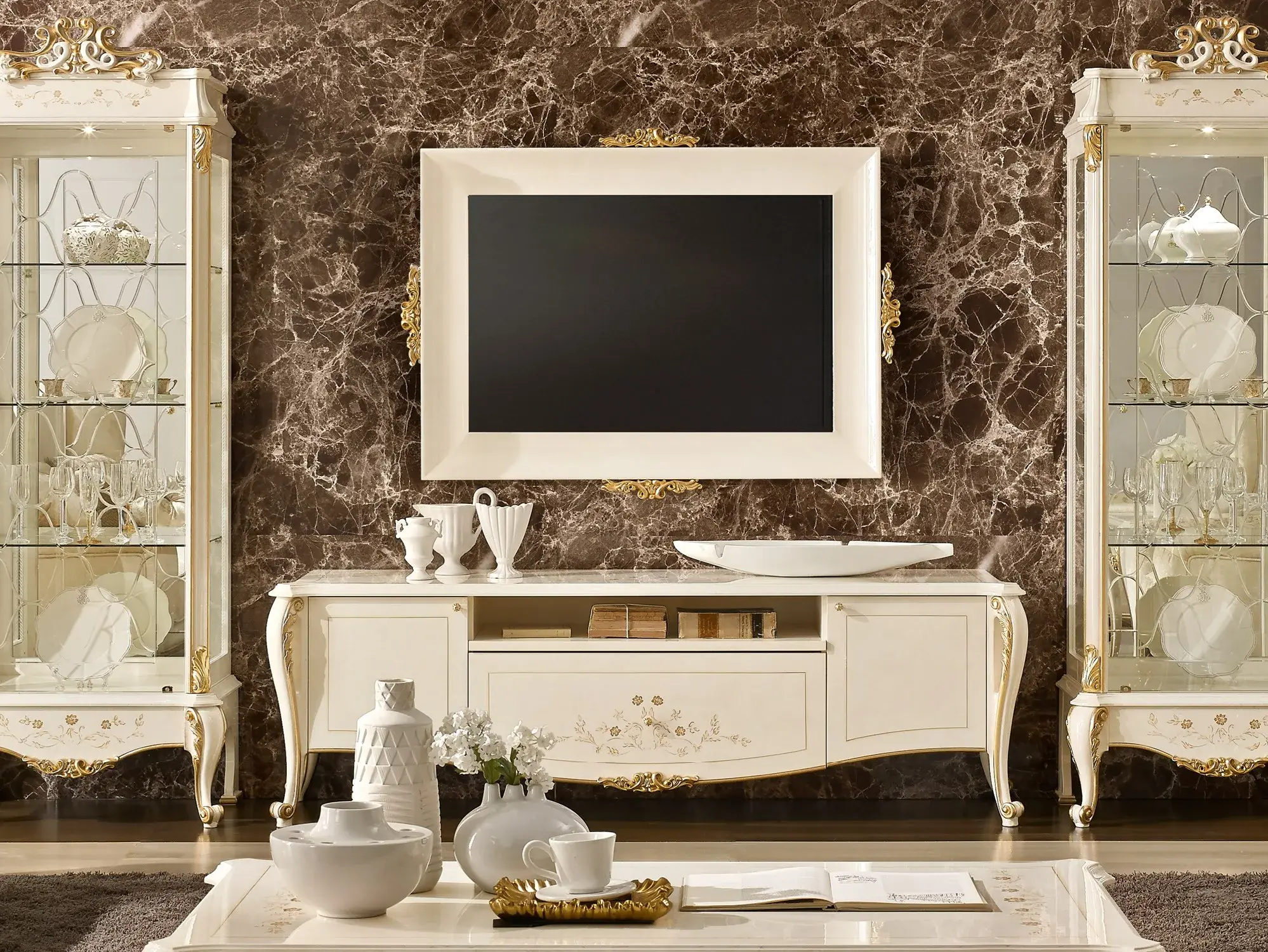Meuble TV Italien Ivoire | Configuration: Avec cadre