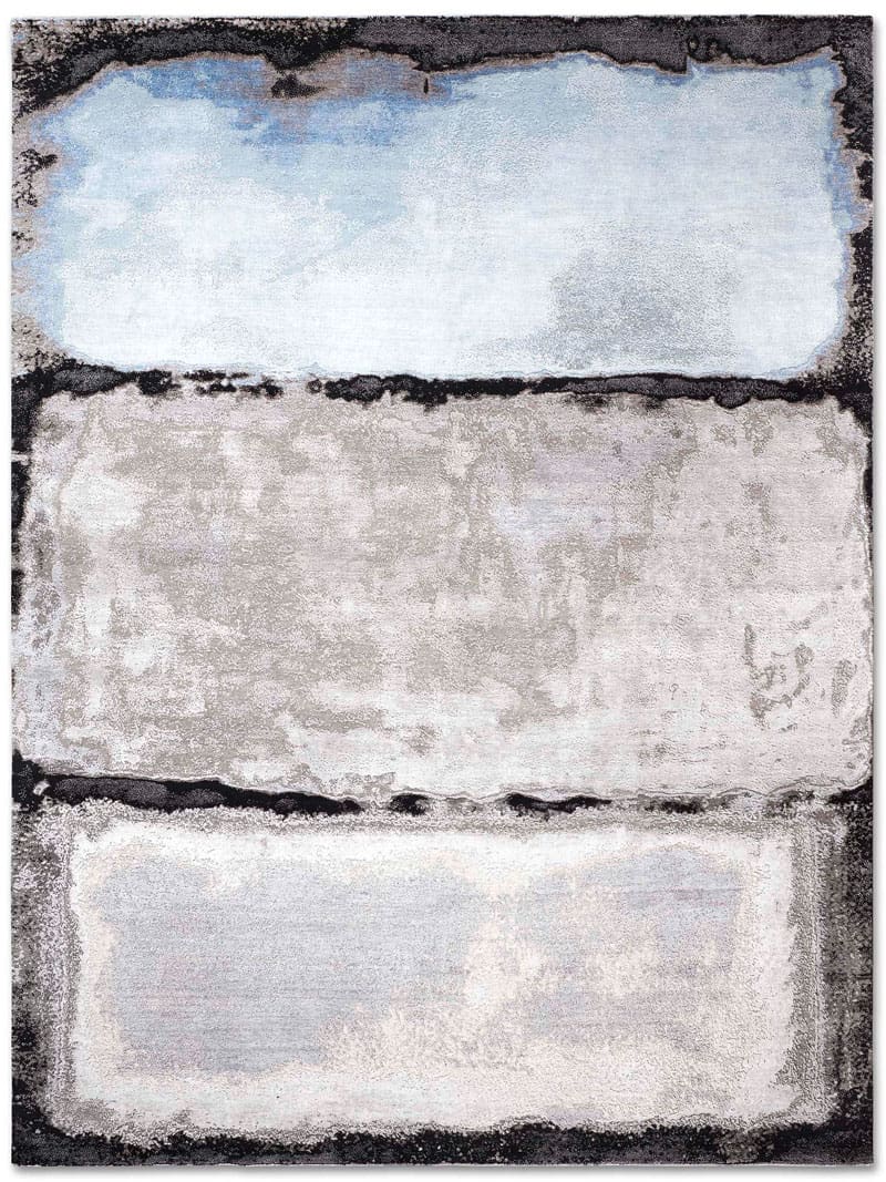 Tapis No. 15 Bleu Clair Argent Blanc sur Fond Noir