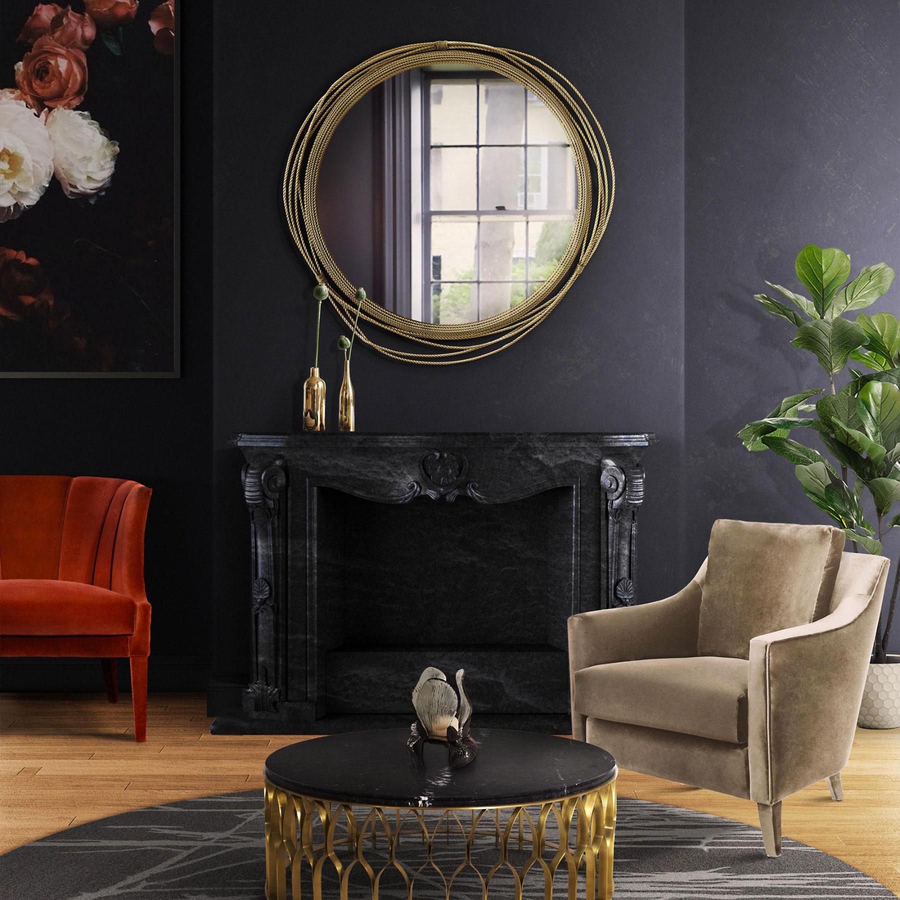 Miroir Mural Rond en Laiton