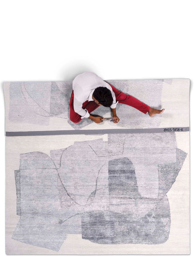 Tapis noué main de luxe Argent Neige