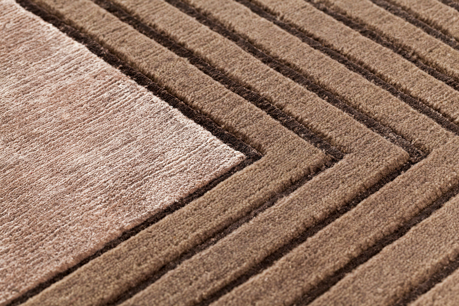 Tapis à Cadre Marron en Laine & Viscose