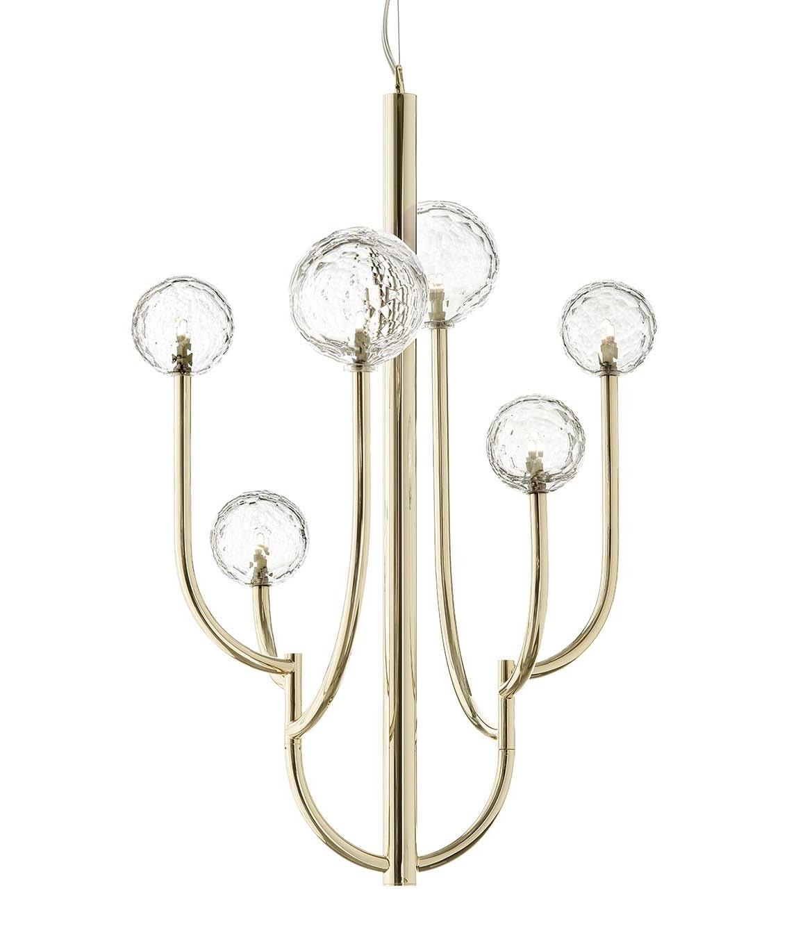Lustre Cactus Doré avec Sphères en Cristal
