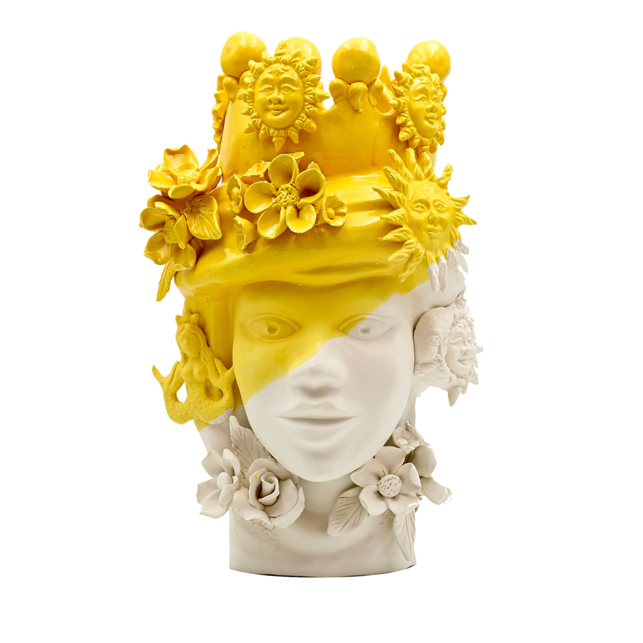 Sculpture Tête De Maure Or Et Blanc Artisanale