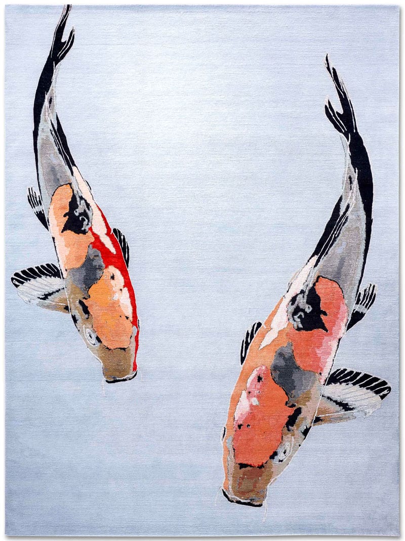 Tapis noué main de luxe Poisson Orange