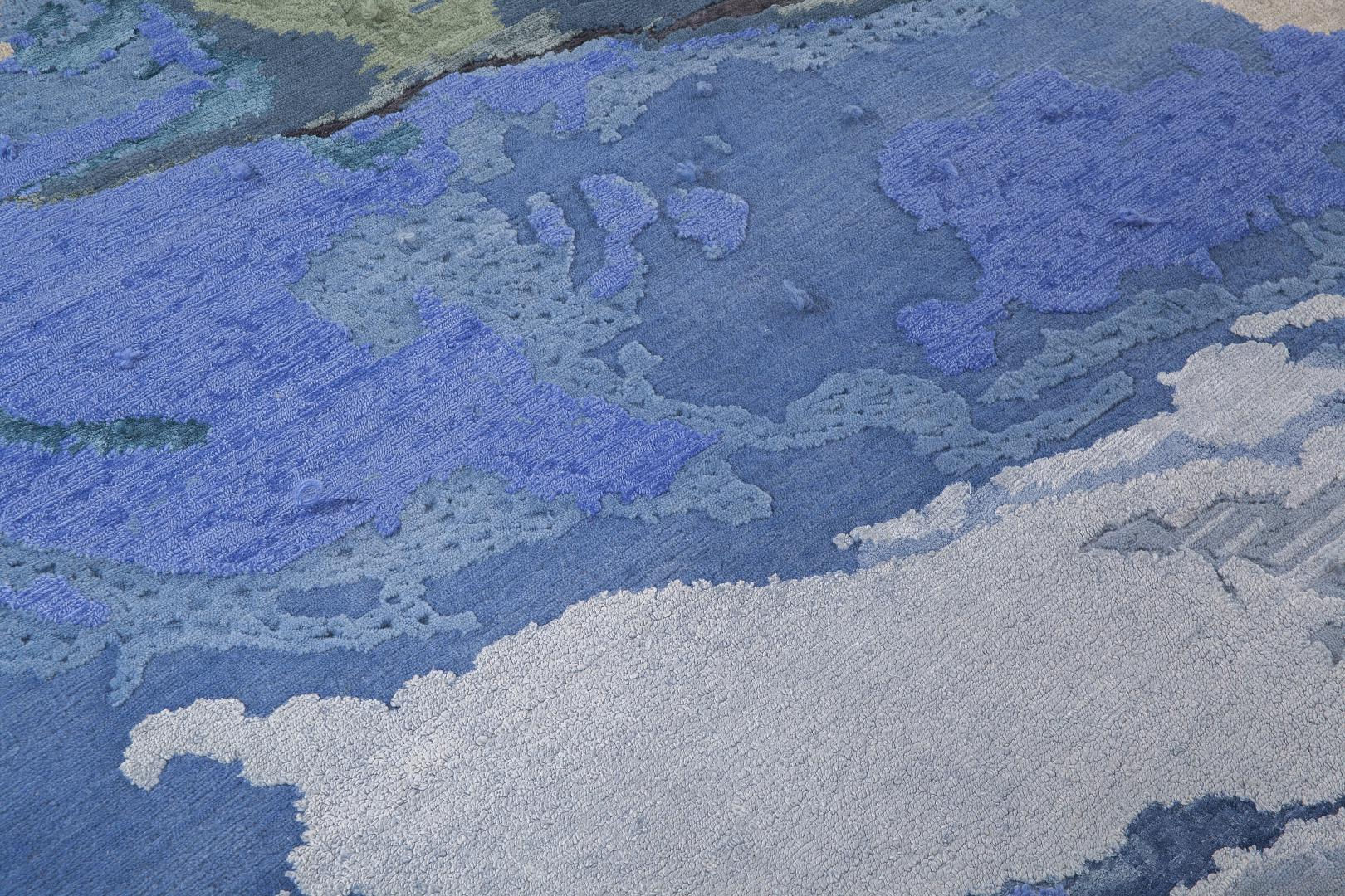 Tapis Bleu Exclusif Noué Main