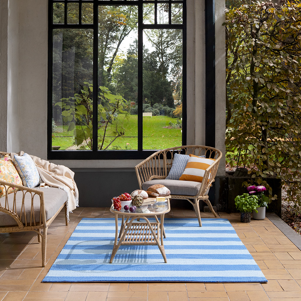 Tapis d'Extérieur Rayé Bleu Ciel