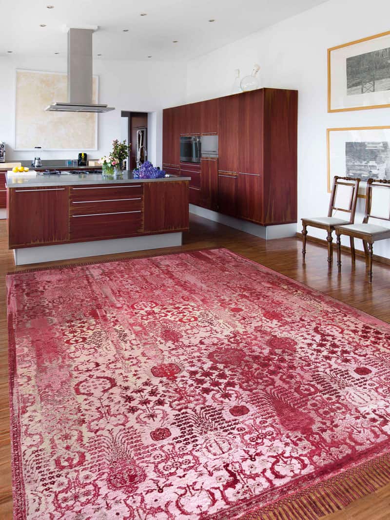 Tapis noué main de luxe Woods Fraise