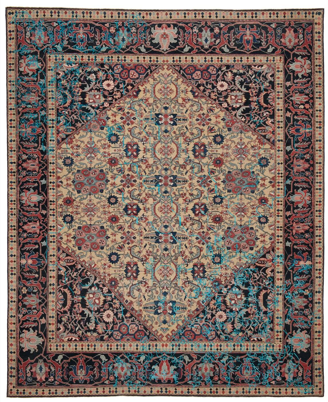 Tapis Serapi Queensbury Sekizgen 2 Jaune Néon Phirozy Soie | Taille: 300 x 400 cm