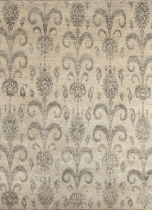 Tapis Ikat Beige en Laine Noué à la Main