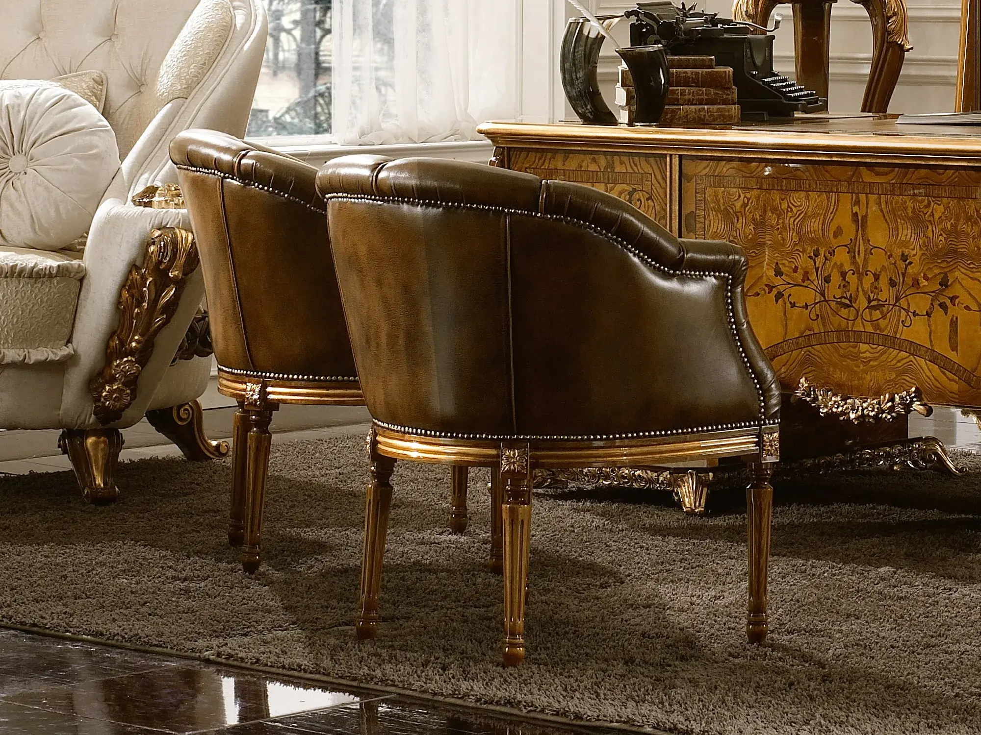Chaise En Cuir Dolcevita avec Accoudoirs