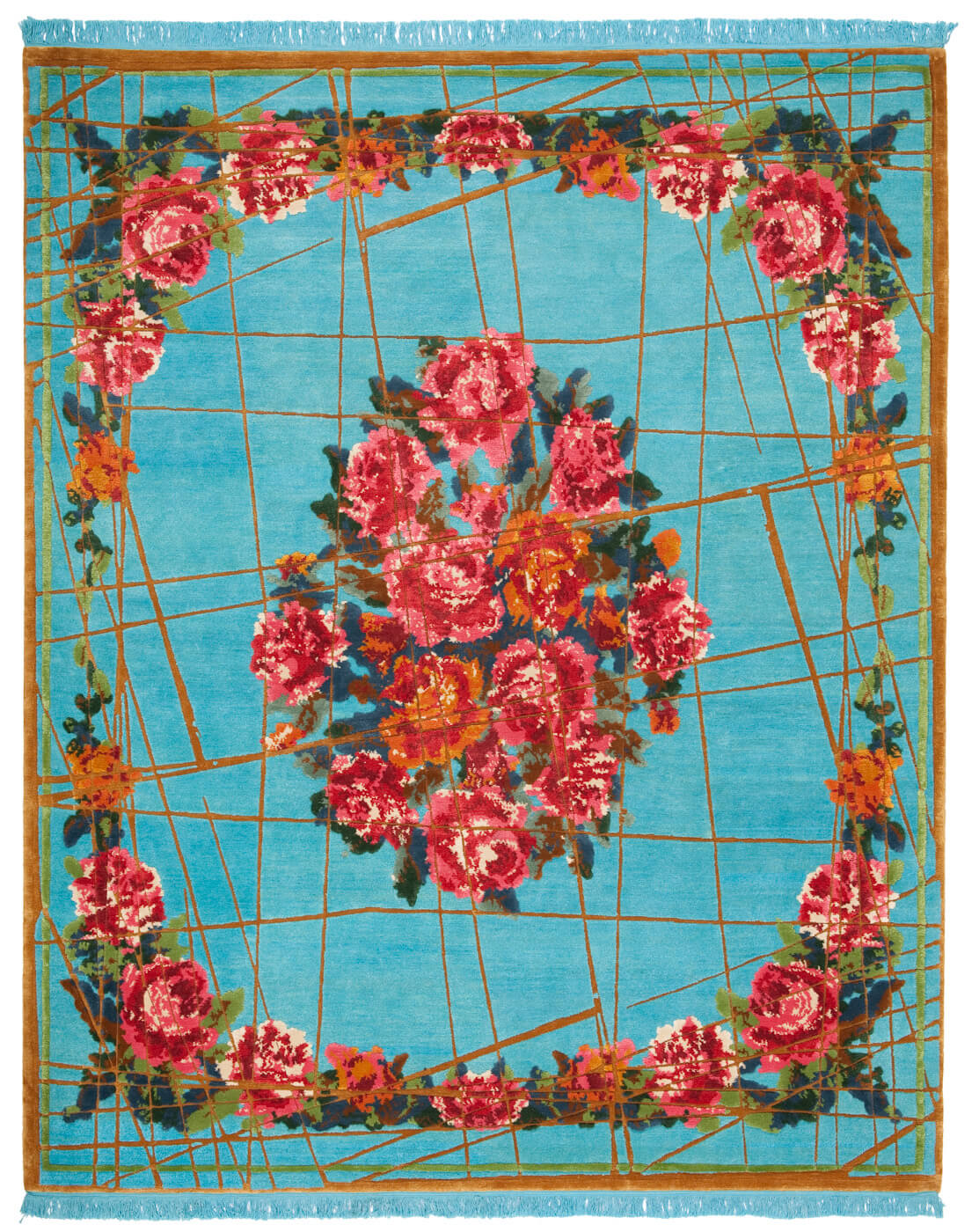Tapis Sofianka Enveloppé Bleu Sibérien Doré