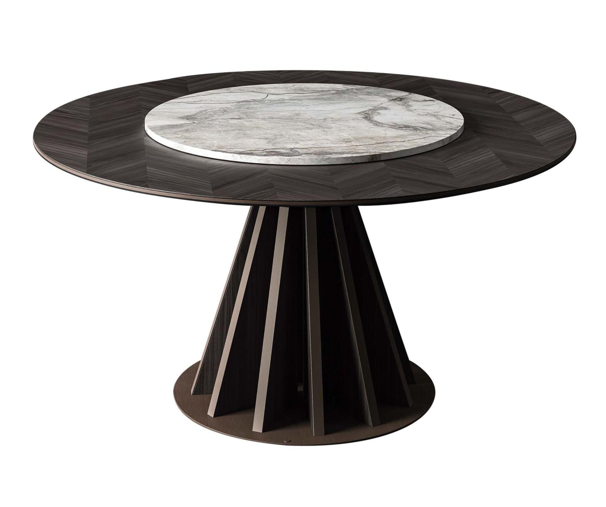 Table Ronde en Marbre et Bois | Configuration: Sans plateau tournant | Dimensions: Ø 180 cm