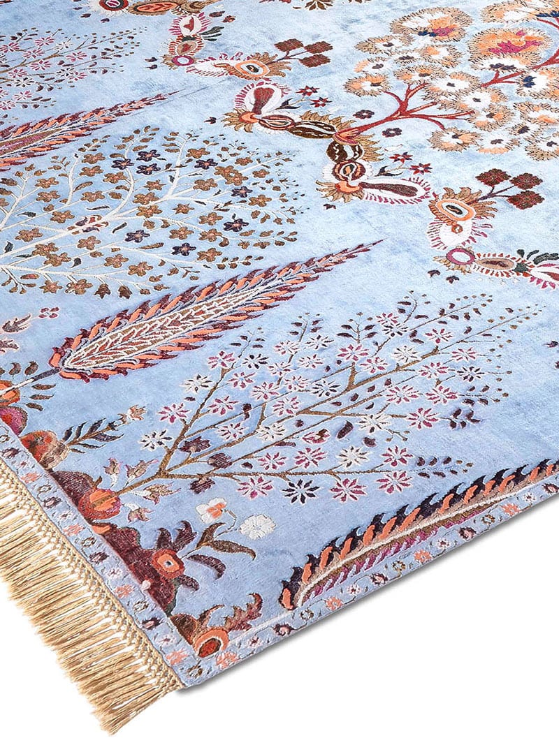 Tapis fait main de luxe Mughal Bleu