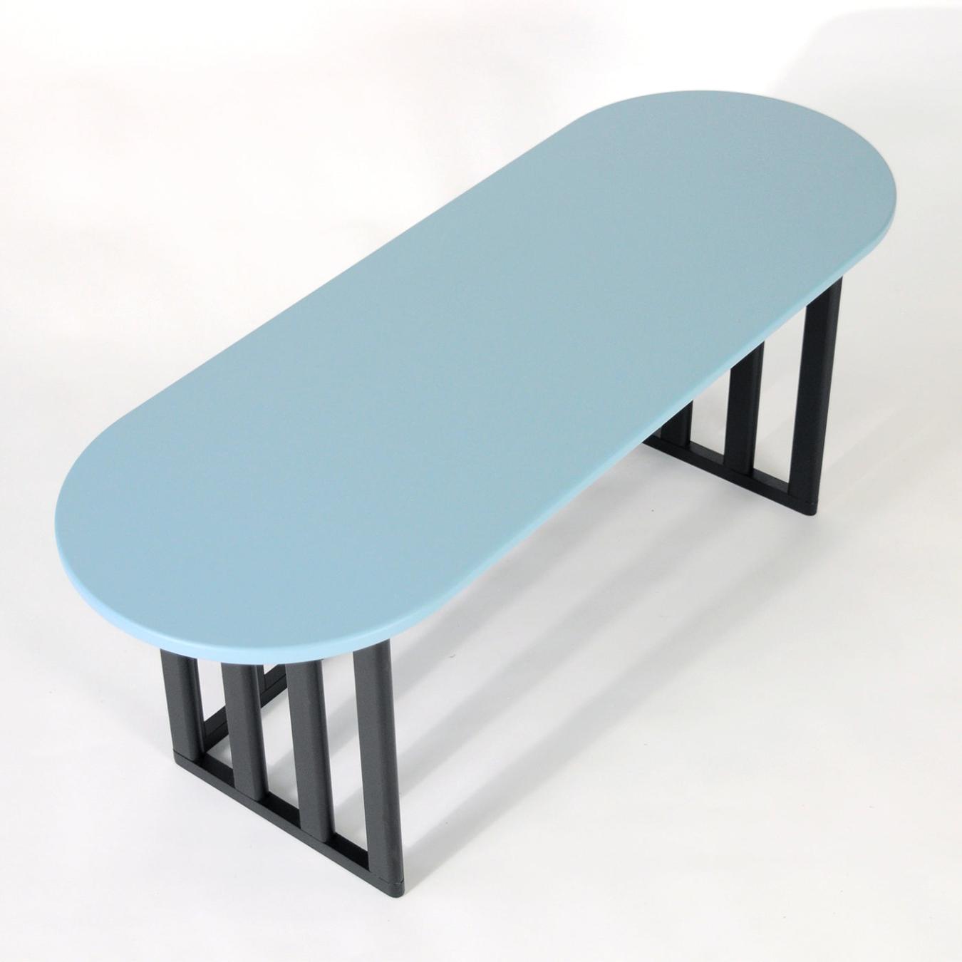 Table d'Appoint Ovale Bleu Clair en Bois
